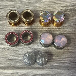 Rhinestone, Jewel & Sparkly Plug Earrings 10mm Set of 5